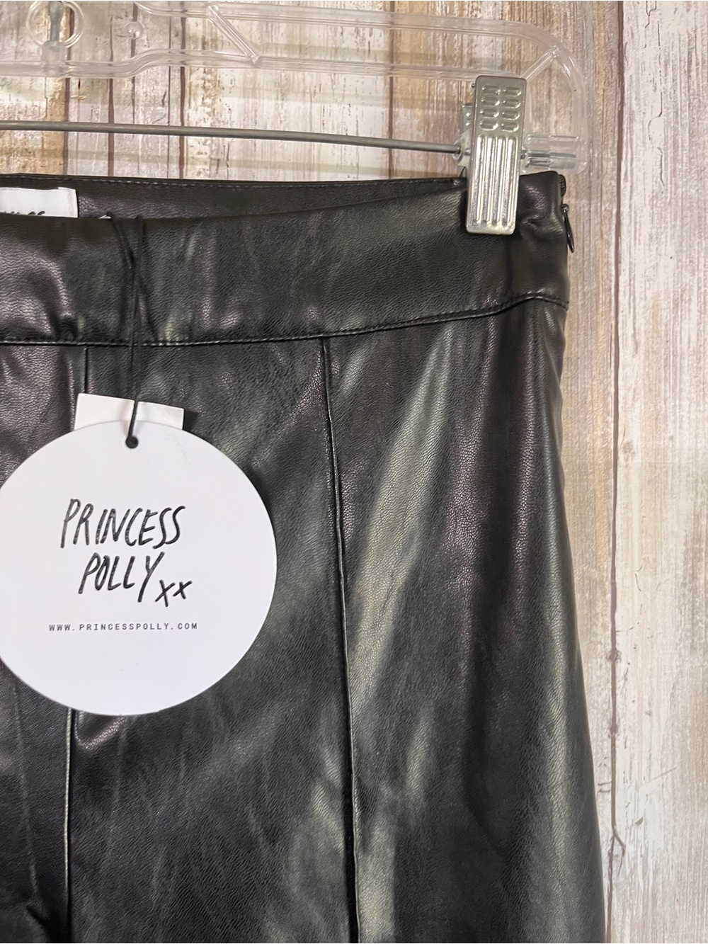 Princess Polly Braden Pants Size 4 Black Faux Leather High Rise Flare NWT - Picture 4 of 7